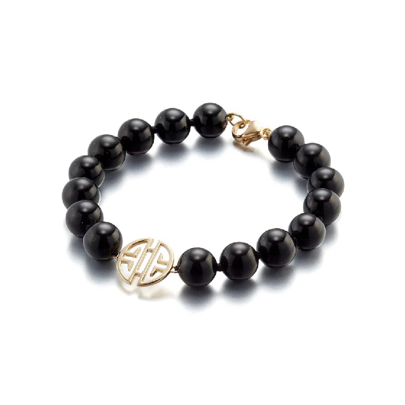 Tiny dot bangles-10mm Black Jade & Shou Bracelet