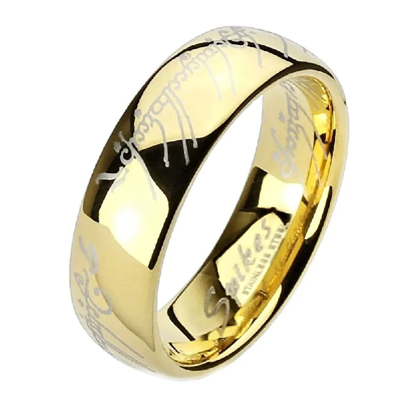 Dual-tone engagement rings-Eregion: The One Ring Replica Stainless Steel IP Gold Comfort Fit Band