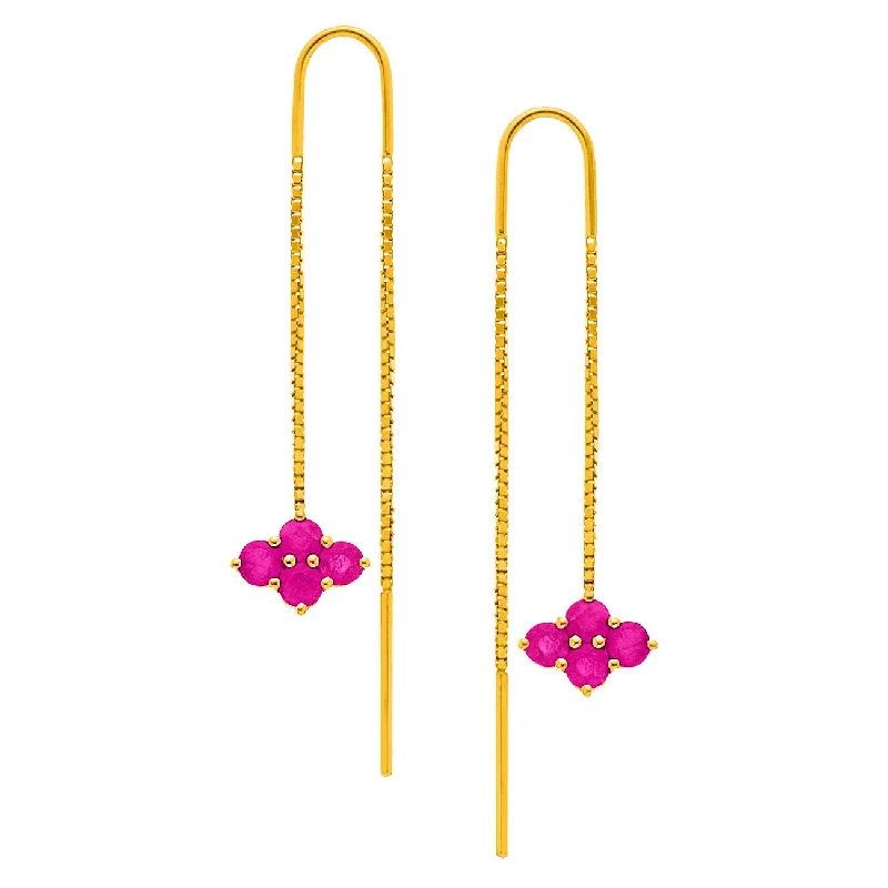 Silk cord earrings-Asher 2-Sided Threaders Yellow Gold Ruby