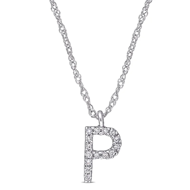 Tiny charm necklaces-Miadora 14k White Gold Diamond Accent P Initial Necklace - 10.2 mm x 17 inch x 5.4 mm