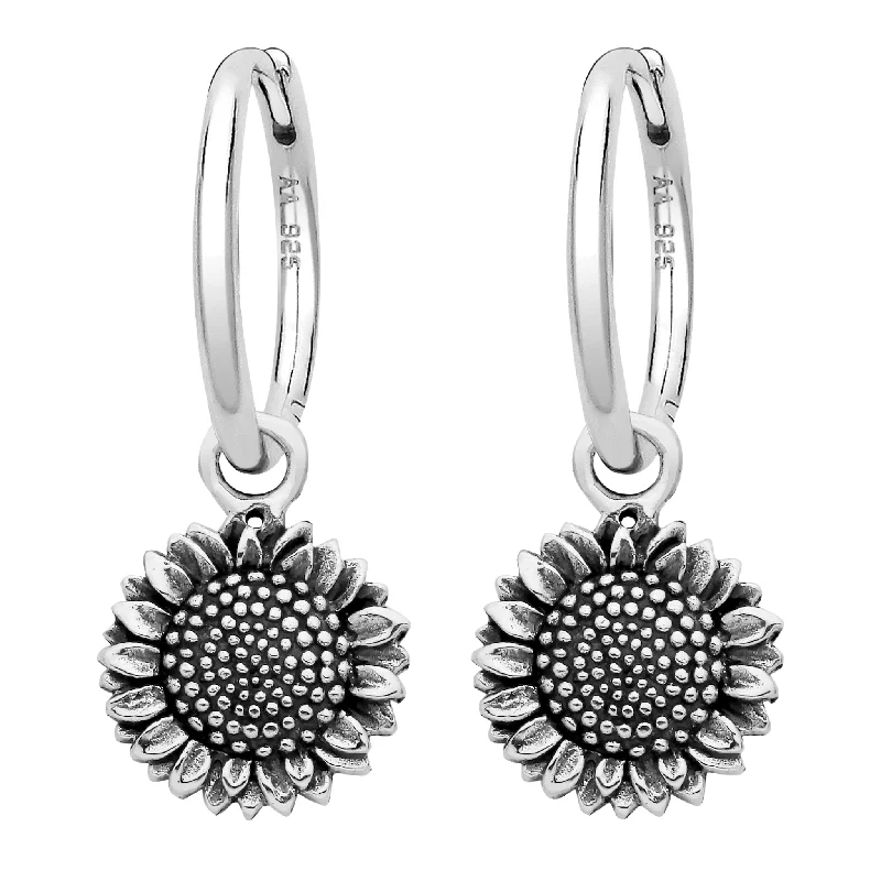 Swirl shape earrings-LITTLE SUNFLOWER - Sterling Silver Hoops