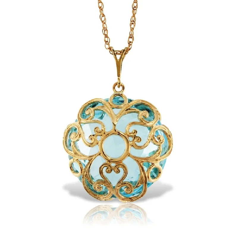 Fine bead necklaces-14K Solid Gold Necklace with Checkerboard Cut Round Blue Topaz