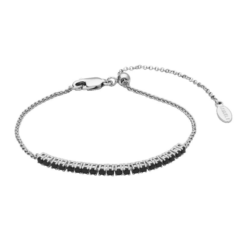 Woven tribal bangles-Silver Adjustable Black Spinel Bracelet