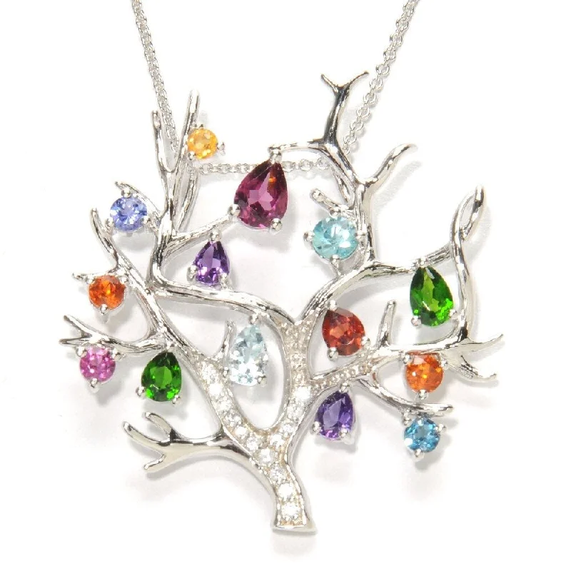 Dove feather necklaces-Sterling Silver Multi-gemstone Tree of Life Necklace