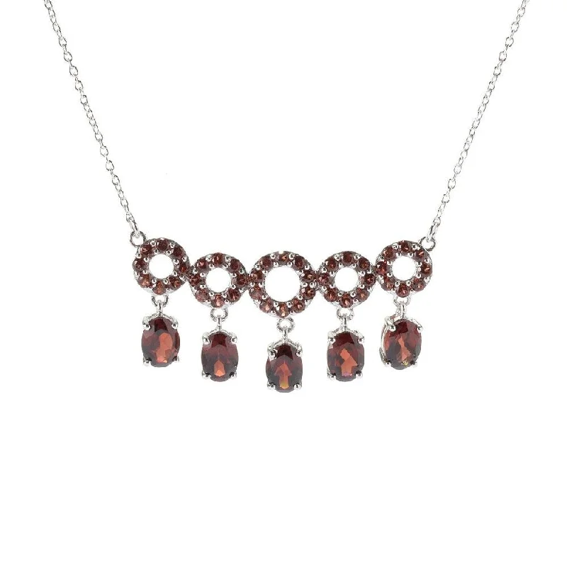 Pure crystal necklaces-Sterling Silver Red Garnet Circle Bar Necklace