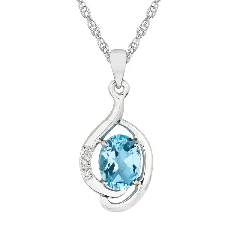 Whimsical bead necklaces-Viducci 10k White Gold Genuine Oval Blue Topaz and Diamond Pendant Necklace