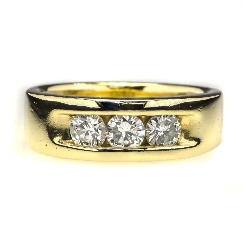 Asymmetrical engagement rings-Round Diamond Three Stone Men's Ring 0.75ctw in 14K Yellow Gold