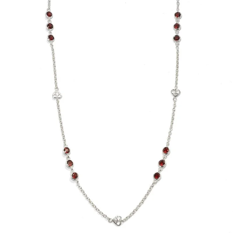 Onyx gem necklaces-Sterling Silver Red Garnet Round Bezel Set Necklace