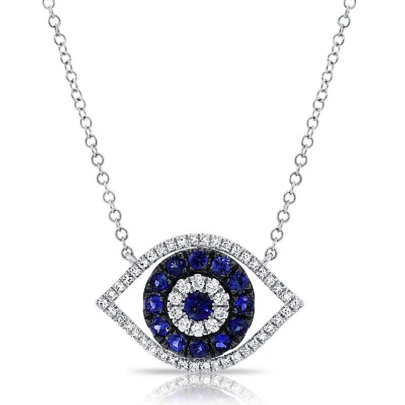 Smooth pendant necklaces-Joelle Sapphire & Diamond Evil Eye Necklace 14K Gold