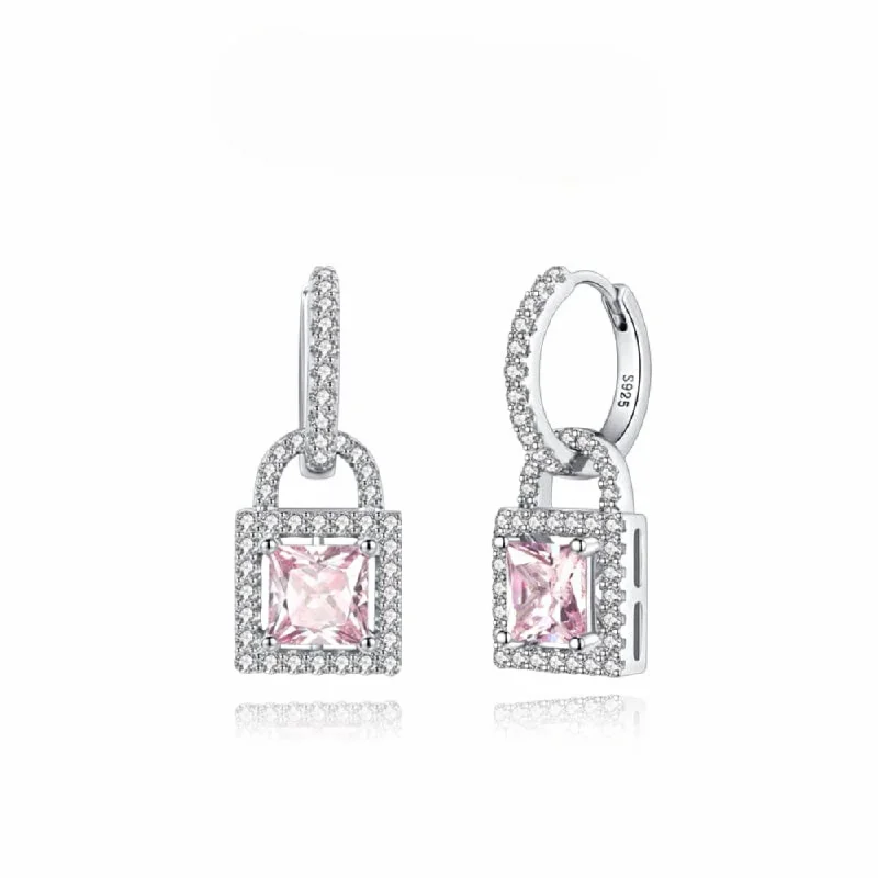 Half moon earrings-FANCIME "Pink Vow" Padlock Sterling Silver Earrings