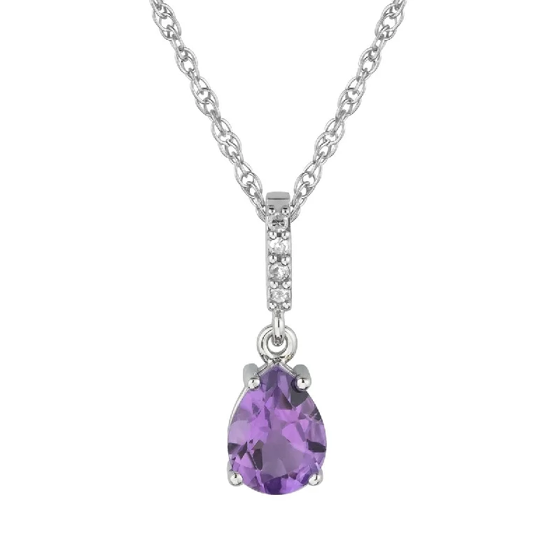 Vivid stone necklaces-Viducci 10k White Gold Genuine Pear-Shape Amethyst and Diamond Drop Pendant Necklace