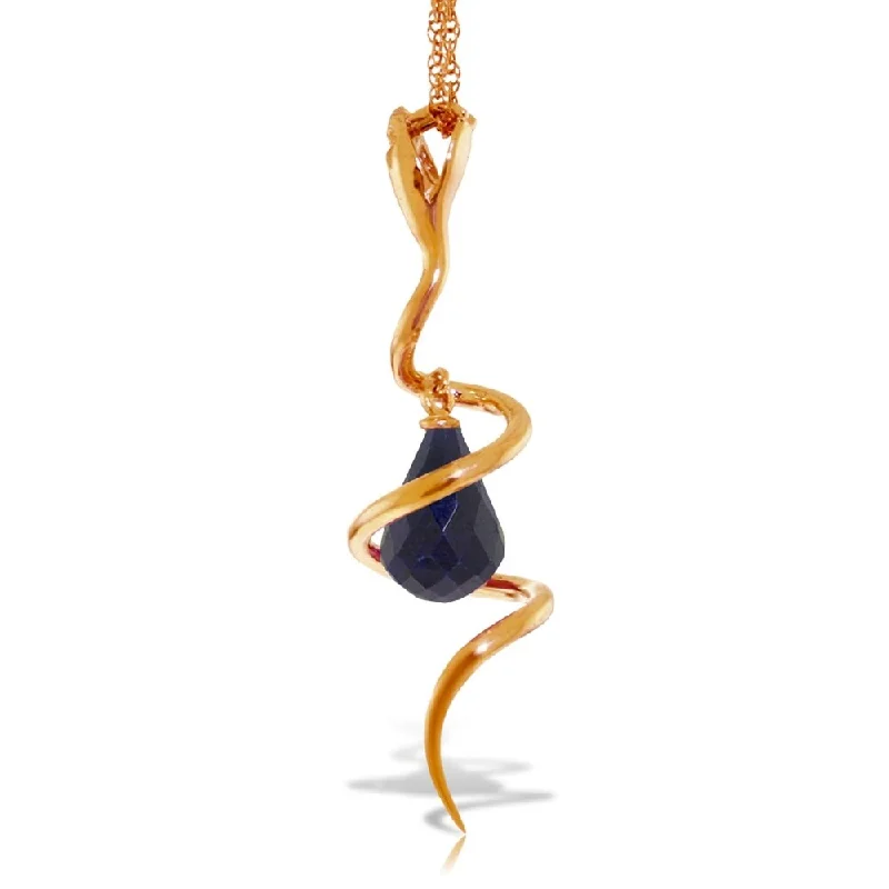 Layered link necklaces-14K Solid Rose Gold Snake Necklace with Dangling Briolette Dyed Sapphire & Diamond