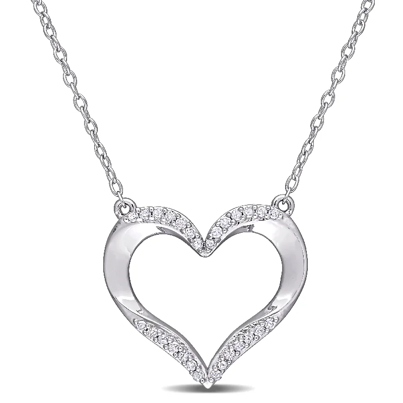 Oval shape necklaces-Miadora Sterling Silver 1/6ct TDW Diamond Open Heart Necklace - 16.6 mm x 17 inch x 18.4 mm - 16.6 mm x 17 inch x 18.4 mm