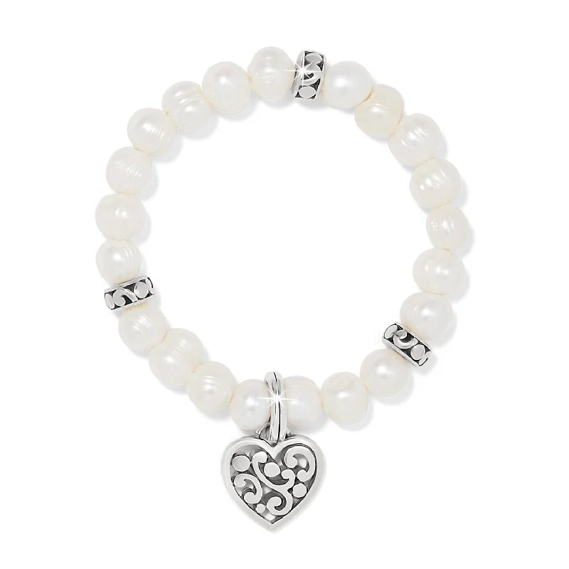 Heavy cuff bangles-Contempo Heart Pearl Stretch Bracelet