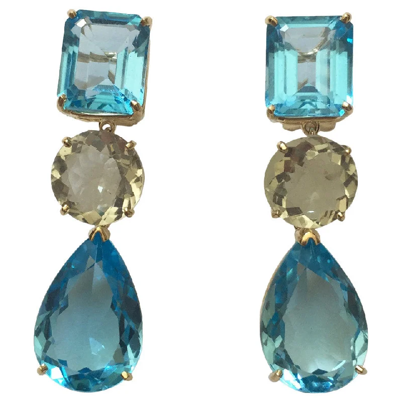 Topaz earrings-Geometric Amethyst Blue Topaz Drop Earring