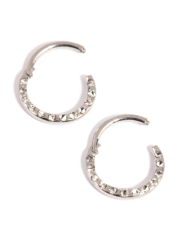 Morganite stud earrings-Surgical Steel Pave Hoop Earrings