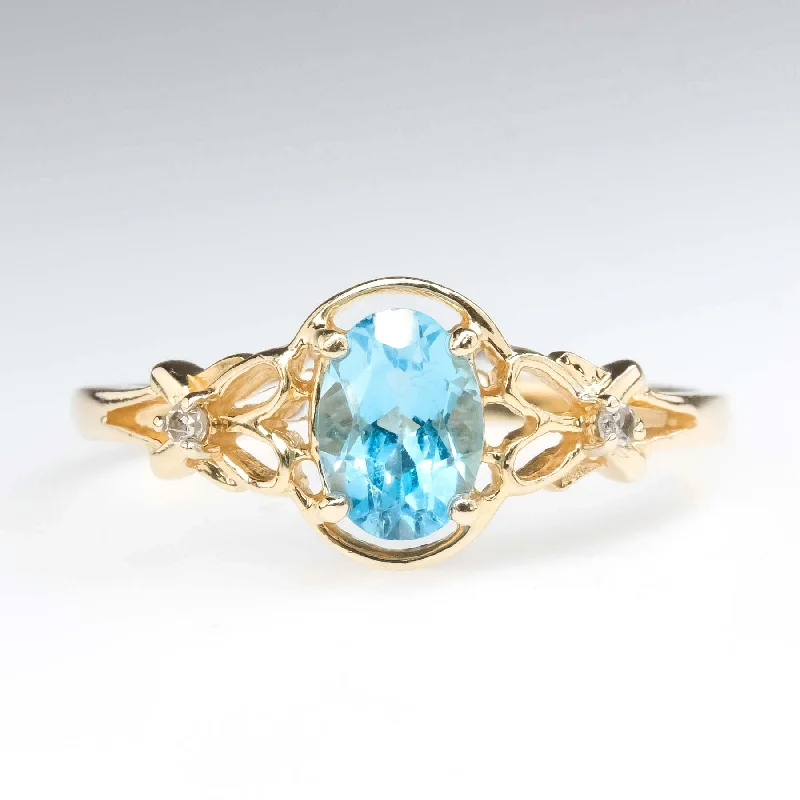 Spinel stone engagement rings-0.94ct Swiss Blue Topaz with Diamond Accents Gemstone Ring in 14K Yellow Gold