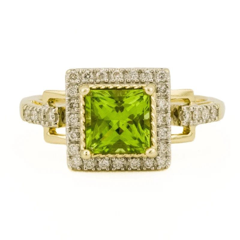 Baroque pearl engagement rings-1.15ctw Princess Cut Peridot & Diamond Accented Ring in 14K Yellow Gold - Size 6.25