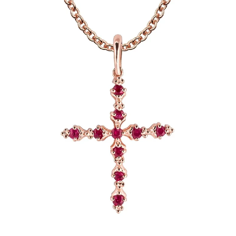 Faith charm necklaces-Viducci 10k Rose Gold Genuine Ruby Cross Pendant Necklace