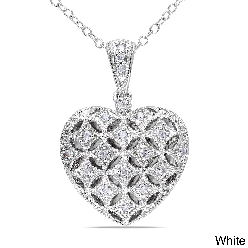 Zodiac charm necklaces-Miadora Silver 1/6ct TDW Diamond Heart Locket Necklace