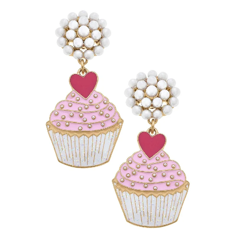 Fine bead earrings-Canvas Style - Love Cupcake Enamel Earrings in Pink & Fuchsia