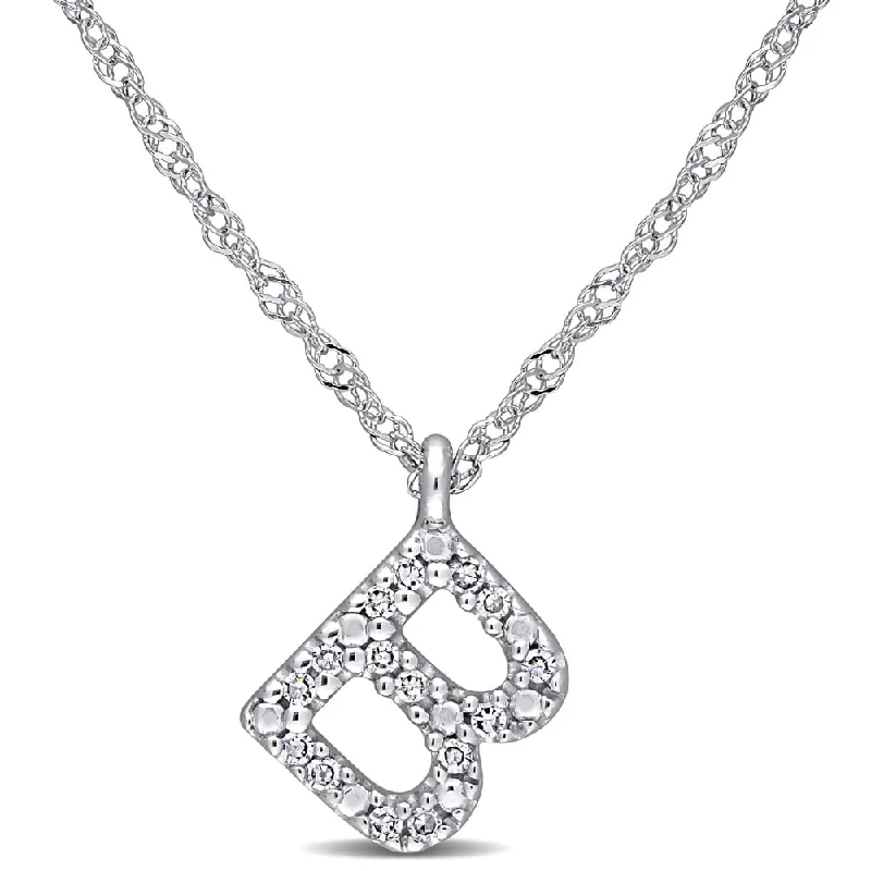 Cedar wood necklaces-Miadora 14k White Gold Diamond Accent B Initial Necklace