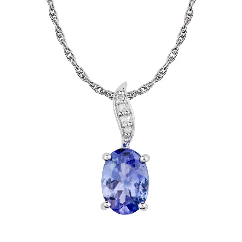 Vibrant enamel necklaces-Viducci 10k White Gold Genuine Oval Tanzanite and Diamond Pendant Necklace