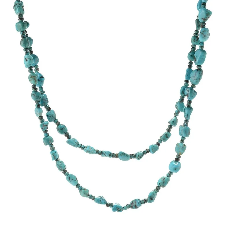 Polished bead necklaces-Sterling Silver 48" Turquoise Beaded Necklace w/ 3" Extender