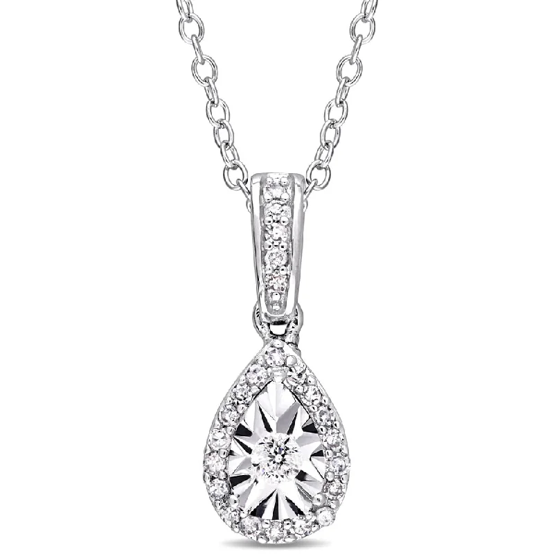 Wave pattern necklaces-Miadora Sterling Silver 1/6ct TDW Diamond Teardrop Halo Dangle Necklace - White