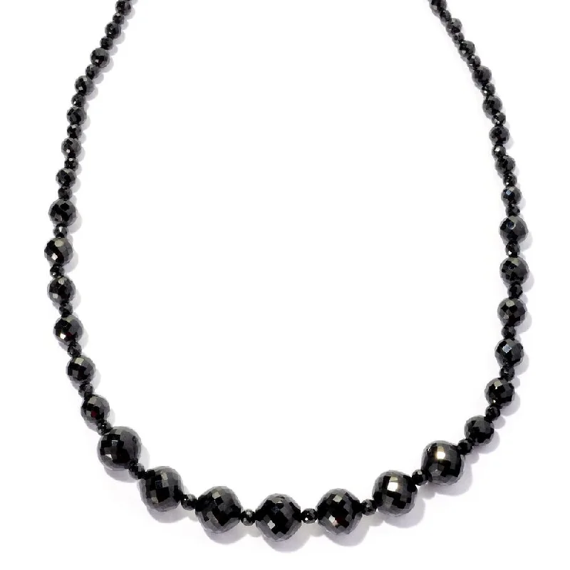 Bead braid necklaces-Stainless Steel Black Spinel Graduated Bead Magnetic Clasp Necklace