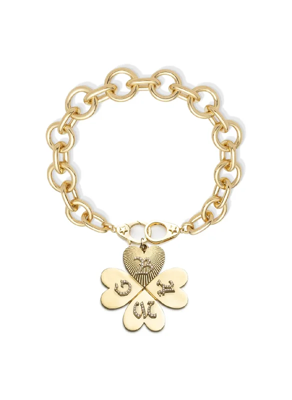 Vivid diamond bangles-Custom Four Heart Clover - True Love : Oversized Round Link Sister Hooks Bracelet