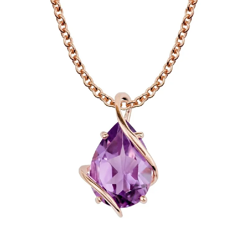 Whimsical bead necklaces-Viducci 10k Rose Gold Genuine Pear-shape Amethyst Tear-Drop Pendant Necklace