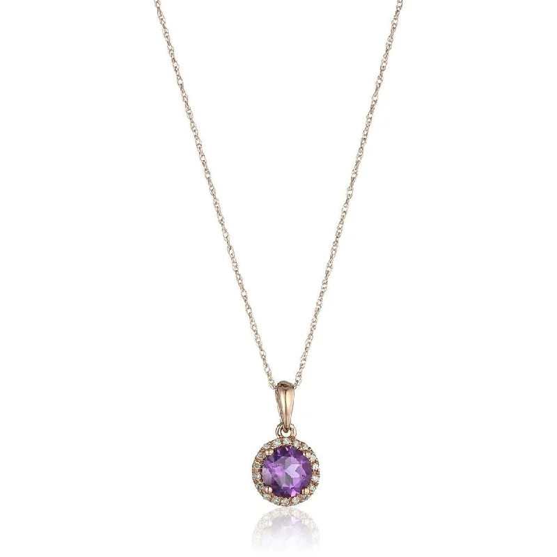 Fox charm necklaces-10k Rose Gold African Amethyst and Diamond Classic Pendant Necklace, 18"