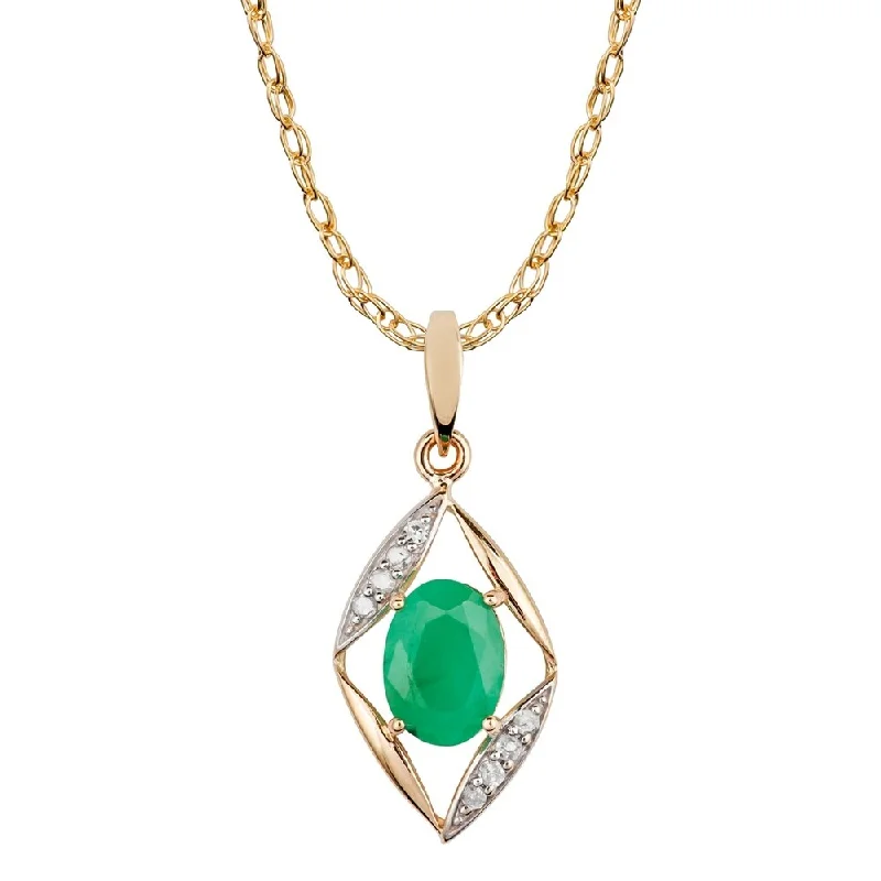 Oval shape necklaces-Viducci 10k Yellow Gold Genuine Oval Emerald and Diamond Pendant Necklace