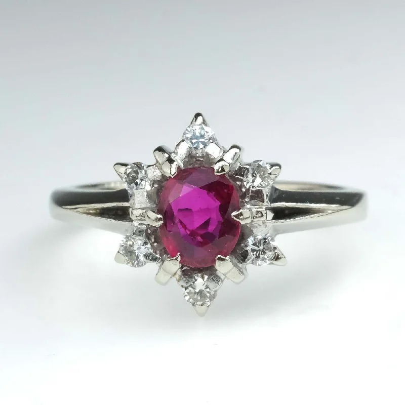 Rough band engagement rings-0.45ct Natural Ruby & Diamond Accented Vintage Halo Ring in 14K White Gold