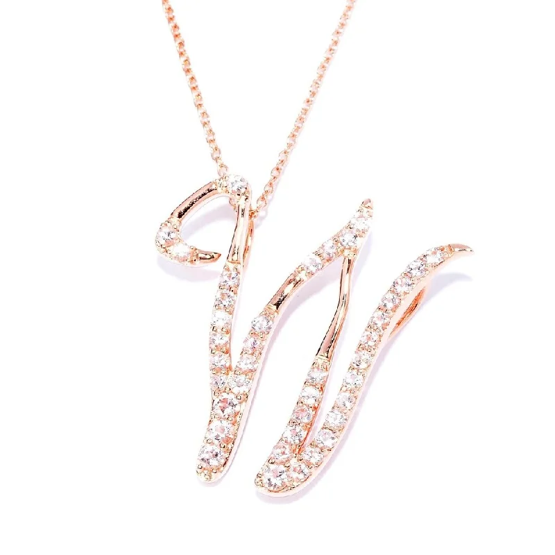 Zodiac charm necklaces-18k Rose Gold over Sterling Silver Round Morganite Initial W Necklace