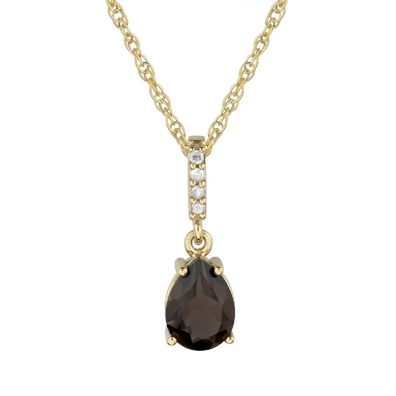 Mesh choker necklaces-Viducci 10k Yellow Gold Genuine Pear-Shape Smoky Quartz and Diamond Drop Pendant Necklace