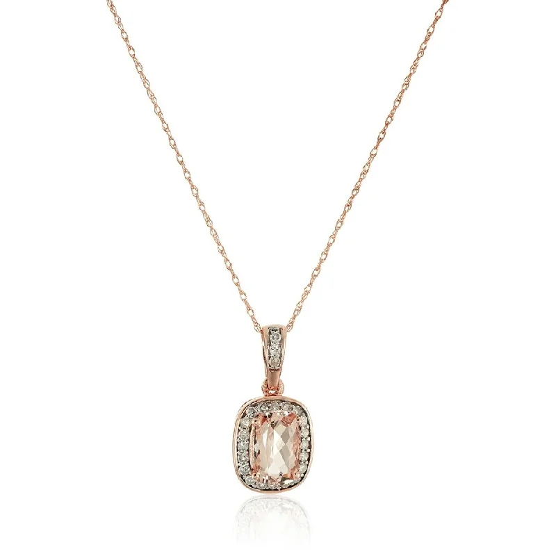 Elegant design necklaces-10k Rose Gold Morganite Cushion and Diamond Halo Pendant Necklace, 18"