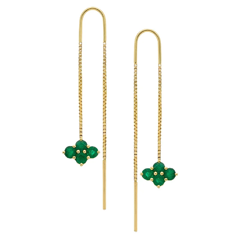 Solid ring earrings-Asher 2-Sided Threaders Yellow Gold Emerald