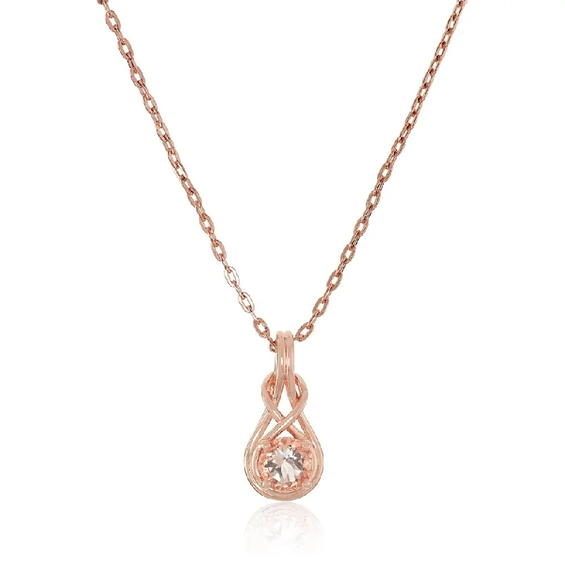 Vivid stone necklaces-Rose Gold-plated Silver Morganite Solitaire Pendant Necklace, 18" - Pink