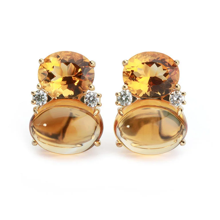 Fine triangle earrings-Large GUM DROP™ Earrings with Citrine and Cabochon Citrine and Diamonds