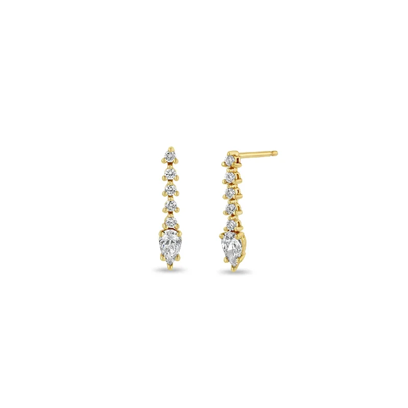 Flat badge earrings-14k Diamond Tennis with Pear Diamond Short Drop Earrings