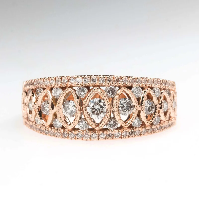 Tiny wing engagement rings-0.62ctw Diamond Anniversary Filigree Wide Ring in 14K Rose Gold