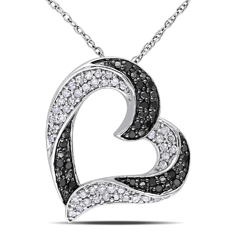 Vine braid necklaces-Miadora 10k White Gold 1/3ct TDW Black and White Diamond Heart Necklace