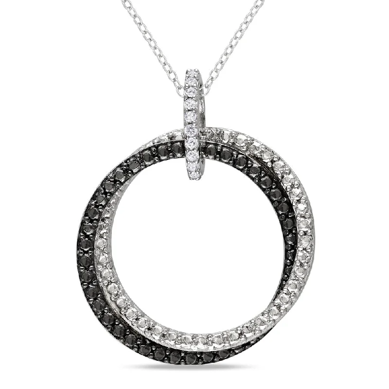 Stellar star necklaces-Miadora Sterling Silver Diamond Accent Black and White Circle Necklace