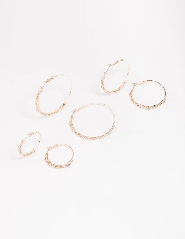 Shiny gold earrings-Rose Gold Diamante Oval Earring Pack