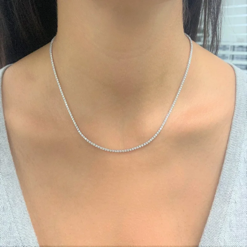 Agate stone necklaces-Joelle Diamond Tennis Necklace 3 CTTW 14K White Gold 17"