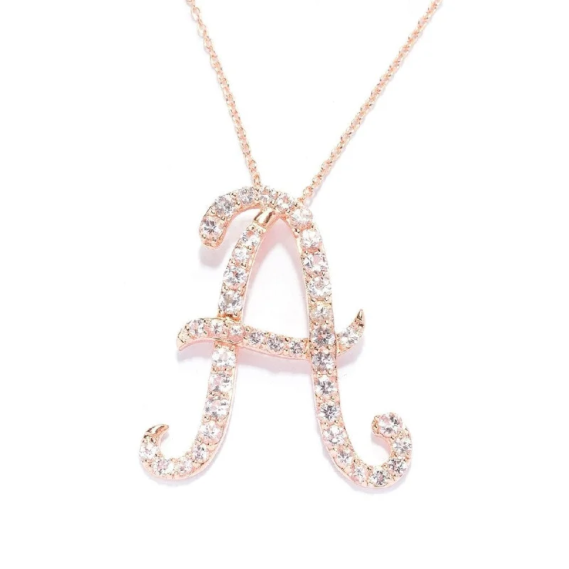 Tide shape necklaces-18k Rose Gold over Sterling Silver Round Morganite Initial A Necklace