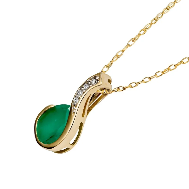 Radiant pearl necklaces-Viducci 10k Yellow Gold Genuine Pear-Shape Emerald and Diamond Drop Pendant Necklace