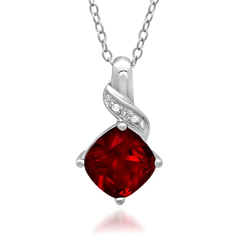 Worn medallion necklaces-Amanda Rose collection 2 1/2ct Created Ruby and Natural Diamond Pendant-Necklace in Sterling Silver